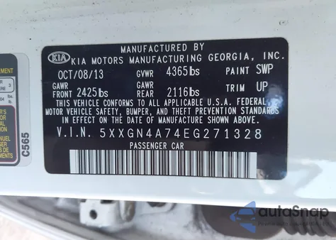 2014 Kia Optima Ex from USA, damaged, VIN 5XXGN4A74EG271328